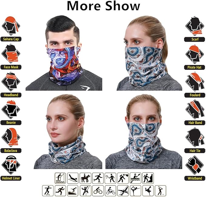 Neck Gaiter Headband Headwear Head Wrap Face Mask Magic Scarf Bandana for Men and Women