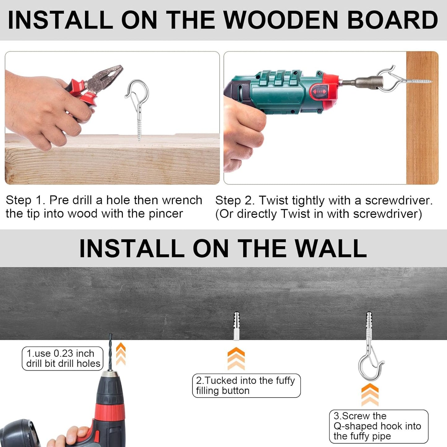 24 PCS Q-Hanger Hooks, Screw Hooks for Outdoor String Lights, Safety Buckle Design Cup Eye Hook for Hanging Christmas Lights, Plants, Mounted on Wall Ceiling, Include 1 Wing Nut Driver, Silver