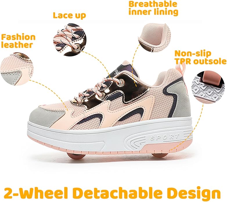 Wooowyet Roller Skate Shoes for Kids Boys Girls Rechargealbe Wheels Sneakers Fashion Roller Wheeled