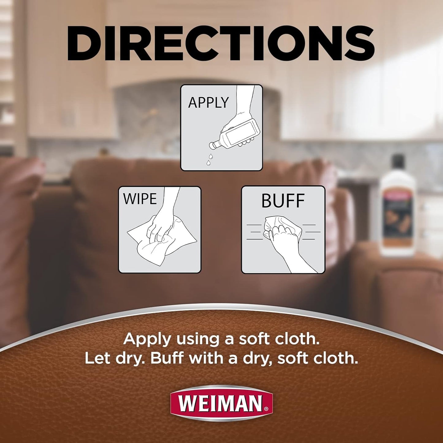 Weiman 3 in 1 Deep Leather Conditioner Cream (Microfiber Cloth) - Restores Leather Surfaces - Use on Leather Furniture, Car Seats, Shoes, Bags, Jackets, Saddles