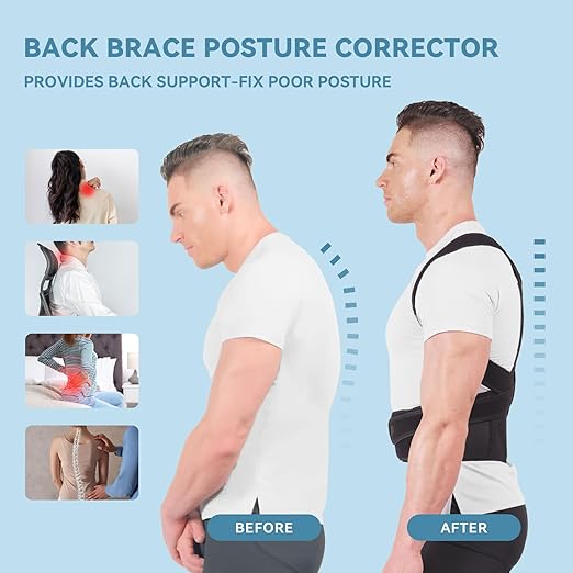 Back Brace Posture Corrector for Women and Men, Full Back Support, Back Pain Relief, Scoliosis and Hunchback Correction Black (Black, Medium)