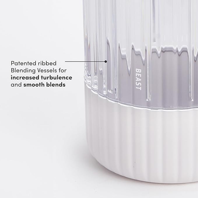 Beast Mighty 850 | Premium Compact Personal Blender | Smoothies, Shakes, Dressings, Sauces, Desserts, Dips | Blends Ice and Frozen Fruit | Includes Extra Lids and Straws | 850W (Cloud White)