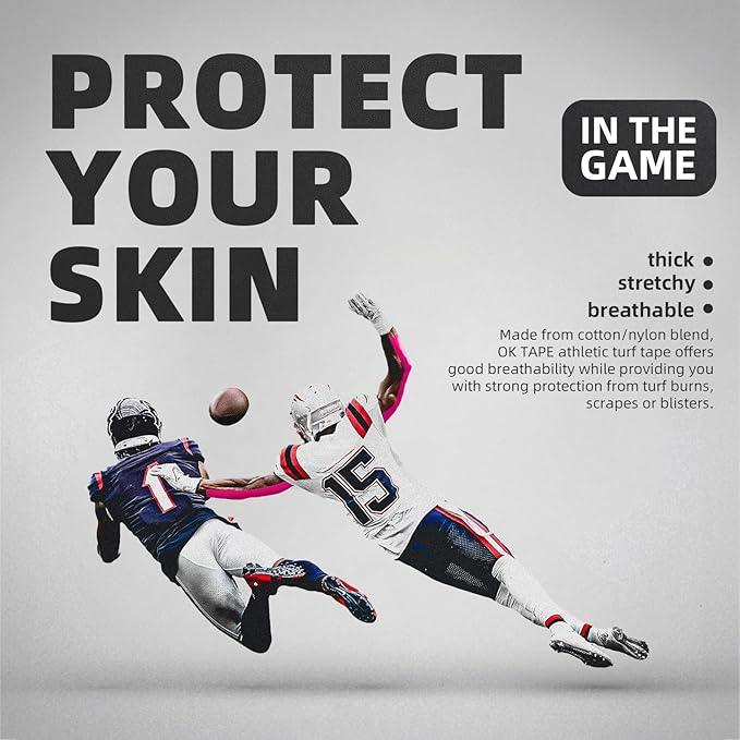 OK TAPE Turf Tape, Precut Extra Wide Turf Tape Footabll Turf Burn, Pink Athletic Tape Waterproof, Durable and Super Sticky Kinesiology Tape, 4in x 21ft (4in x 15.75in/16pcs)