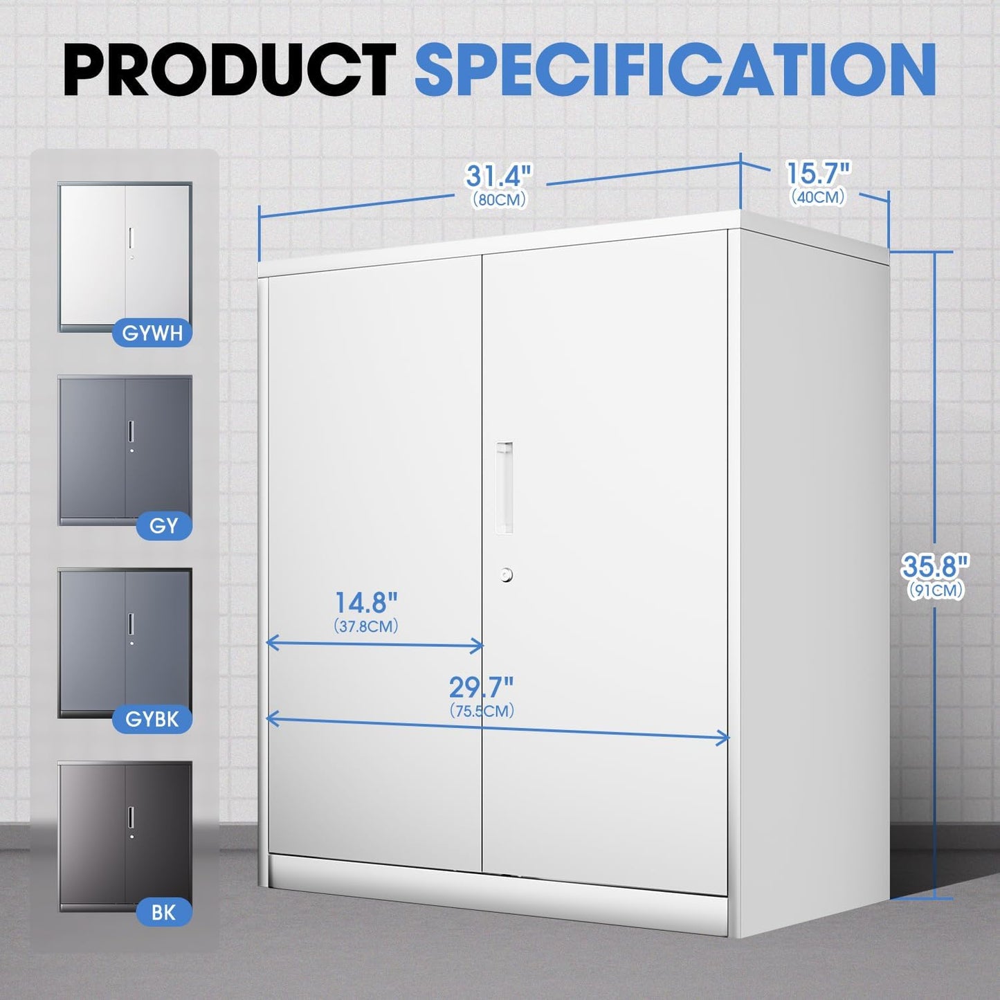 DNA MOTORING 36'' Metal Storage Cabinet, Locking Tool Cabinet with 2 Doors and 2 Adjustable Shelves, Heavy Duty Metal Locker for Garage,Office,Home,Gym, White, TOOLS-00631-WH-WH-A