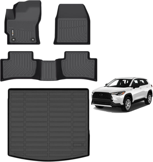 AIPOIL® Floor Mats & Cargo Liner Set for 2022-2024 2025 Toyota Corolla Cross AWD (Not for Hybrid) All Weather Protection TPE Anti-Slip Automotive Full Set Accessories - Black