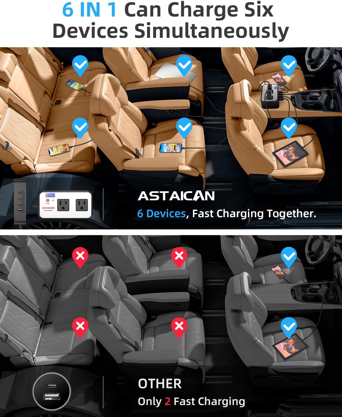 200W Car Power Inverter, DC 12V to 110V AC Car Plug Adapter with 20W USB-C & 18W USB-A Dual AC Outlet, PD/QC Fast Car Charger for Laptop, Vehicles, Road Trip Essentials, White