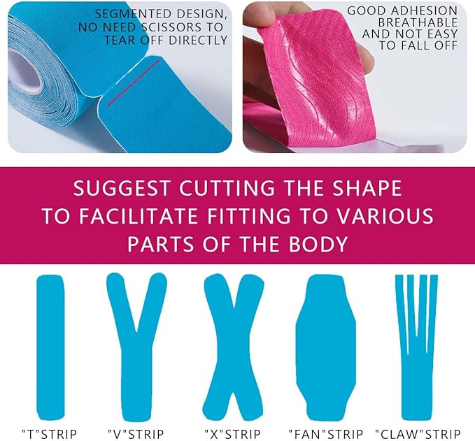 OBTANIM Waterproof Kinesiology Tape 4 Rolls Precut Strips Elastic Athletic Tape Muscle Pain Relief Sports Tape for Knee Fitness Running Tennis Swimming (Brown)