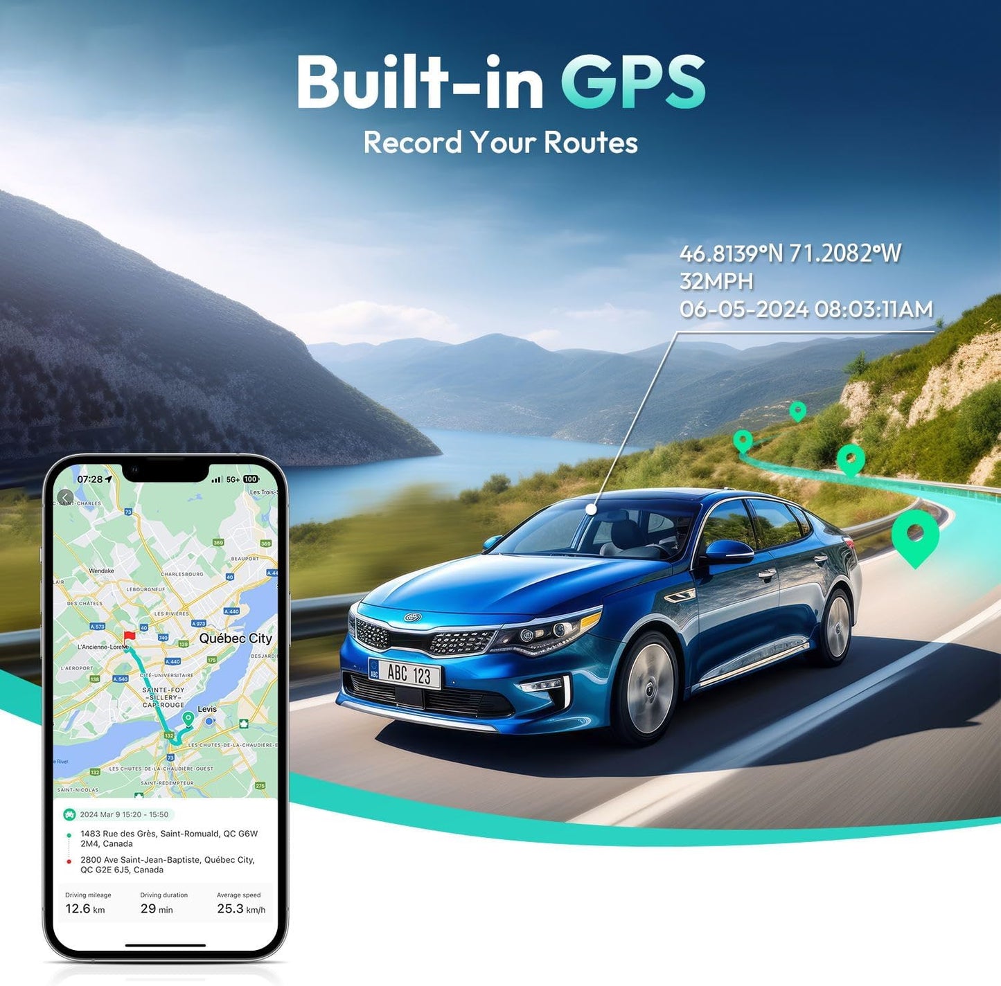 4K Dash Cam Front and Rear, 170° Ultra Wide Dashcam with ADAS, Night Vision, 24/7 Parking Mode, Sony IMX415 Sensor, WDR, Free 64GB SD Card, 5G/2.4G WiFi, Built-in GPS, Loop Recording