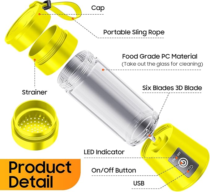 Portable Personal Size Mini Blender - 2025 Upgraded Cordless Blender for Smoothies & Shakes, Type-C Rechargeable, 380Ml Traveling BAP Free Juicer Cup for Sports/Travel/Home, 20000Rpm/Min Speed