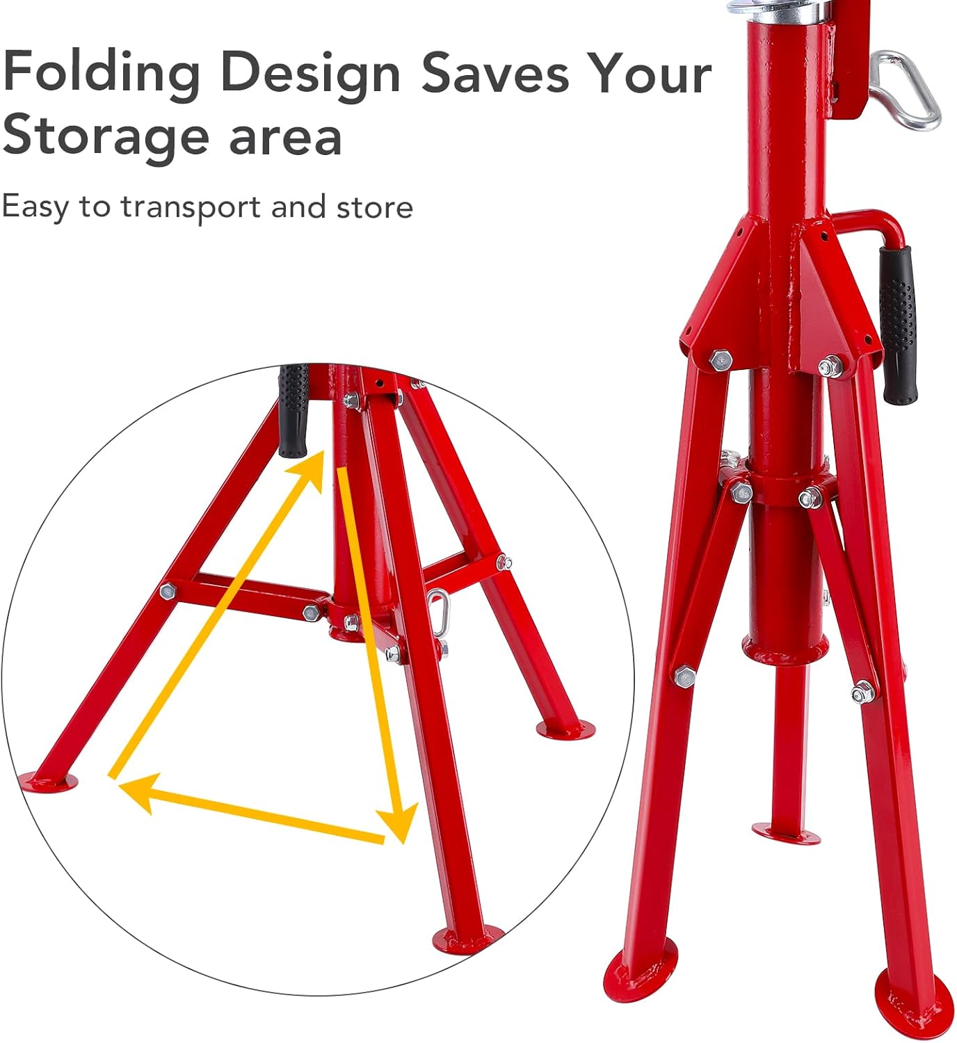 Towallmark V Head Pipe Jack Stand,28-52 Inch Adjustable Height,1/8"-12" Capacity, 2500 lb Load Capacity,Heavy Duty Carbon Steel Body, Steel Jack Stands with Portable Folding Legs