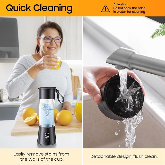 Cordless Personal Size Portable Blender - Blender Make Smoothies & Shakes, 12 Oz BAP Free Traveling Cup, Quickly Squeezed in Office/Picnic/Sprots