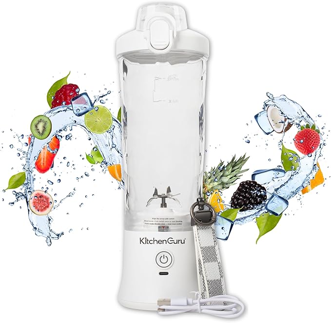 Elite Rechargeable Travel Blender: 240W Personal Smoothie Maker with 6-Leaf Blade, 600ml Capacity, and Innovative Pop-Up Design for Easy Portability - For Home or On the Go (White)