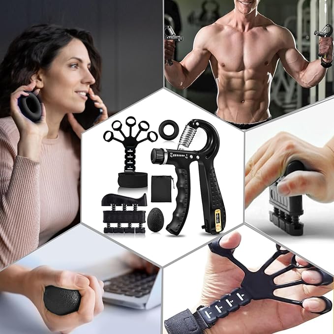 Grip Trainers, Including Forearm Strengtheners, Finger Trainers, Mechanical Counting Grips, Grip Balls, Hand Grippers, Strengthening Devices for Strength Training, Grip Improvement and Hand Exercises (5-Pack)