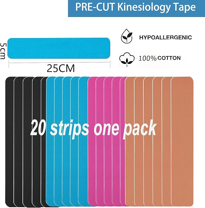 Kinesiology Tape Pro Athletic Sports Waterproof Breathable Athletic Elastic Kneepad Muscles & Joints Pain Relief Knee Taping for Gym Fitness Running Tennis Swimming Football (Mix, 20 Strips)