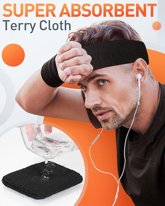 Tanluhu Sweatbands Sport Headbands for Men & Women,Terry Cloth Sweat Band for Tennis, Running, Basketball, Working Out, Execise - Athletic Sweat Cotton Headband Outdoor