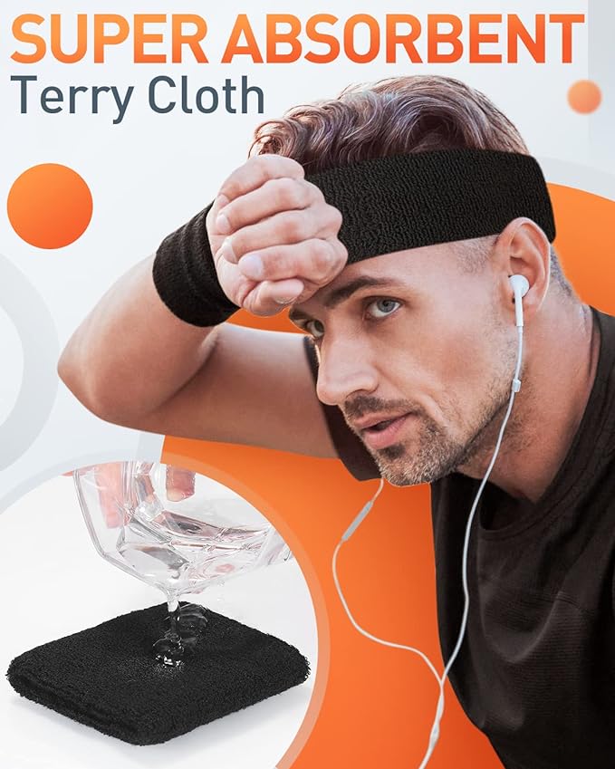 Tanluhu Sweatbands Sport Headbands for Men & Women,Terry Cloth Sweat Band for Tennis, Running, Basketball, Working Out, Execise - Athletic Sweat Cotton Headband Outdoor