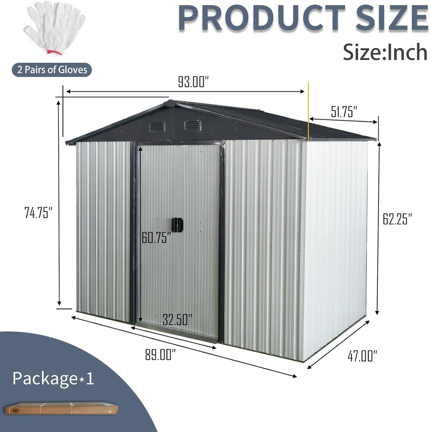 4x8 FT Outdoor Storage Shed, Metal Garden Shed with Frame Floor, Outside Tool Shed with Lockable Sliding Doors, Waterproof Storage Building with Sloped Roof for Backyard, Patio, Lawn, White+Black