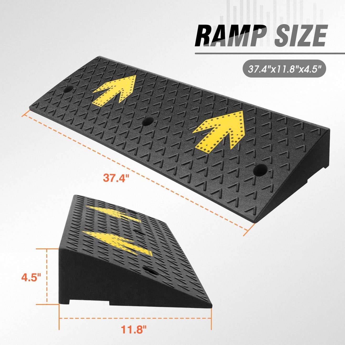 DNA MOTORING 2pcs 4.5" Rise Rubber Arrow Curb Ramp Heavy Duty Loading Threshold Ramp 37.4 in L x 11.8 in W x 4.5 in H for Loading Dock, Warehouse, Wheelchair, Motorcycles, Cars, TOOLS-00650