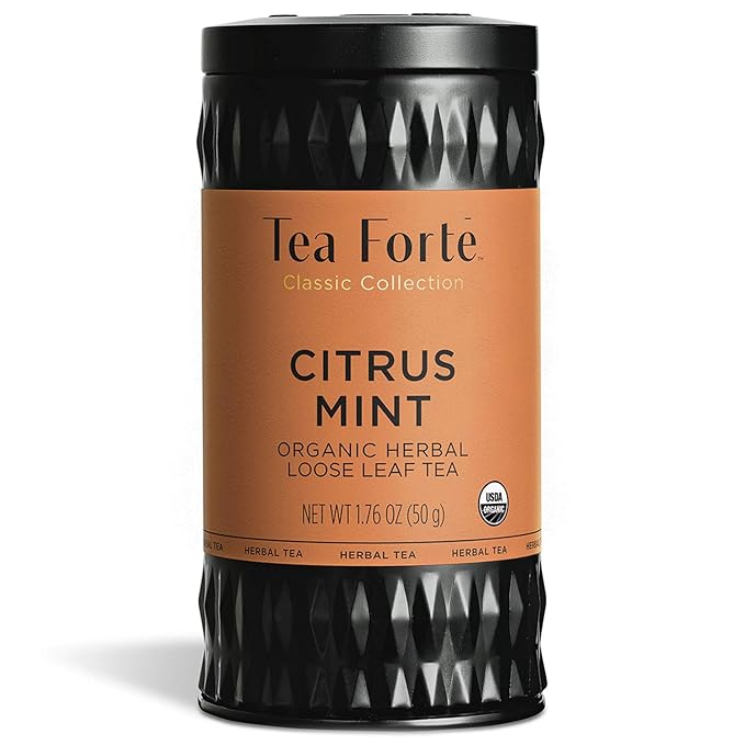 Tea Forte Citrus Mint Premium Organic Loose Leaf Caffeine-Free Herbal Tea Blend Canister, Makes 35-50 Cups