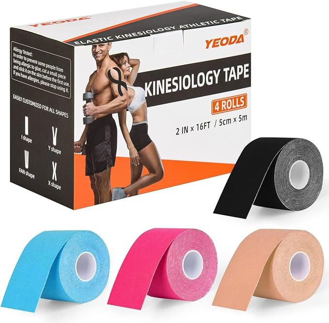Kinesiology Tape 4 Rolls, Original Cotton Elastic Premium Athletic Tape,16.4 ft Uncut Tape,Hypoallergenic and Waterproof for Muscle Pain Relief and Joint Support