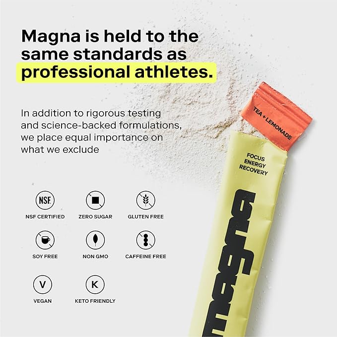 MAGNA Electrolyte Powder Drink Mix for Hydration, Energy & Focus Support with Magnesium L Threonate, Malate & Glycinate, Sodium, Potassium, Vitamin D, B6 & B12, Lemon Lime Flavor, 14 Servings