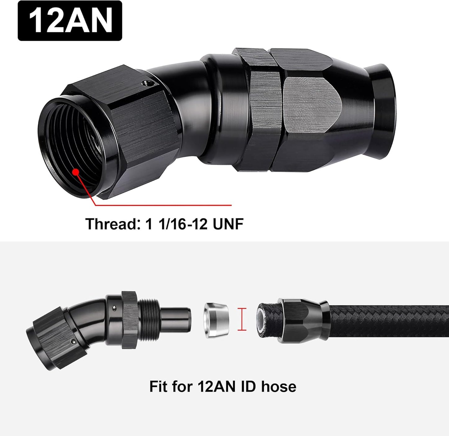 EVIL ENERGY 12AN 30 Degree PTFE One Piece Full Flow End Hose Fitting Aluminum Black