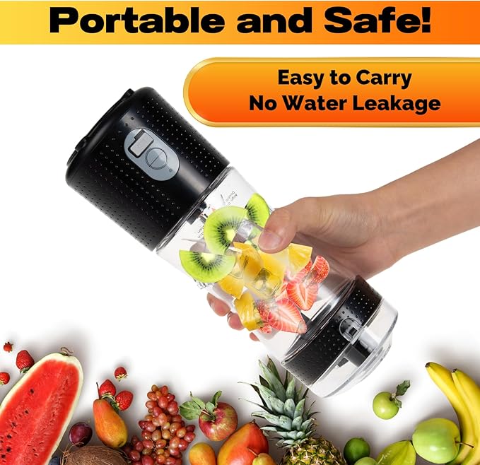 Compuaddict - Personal Blender Shakes and Smoothies 13 OZ Individual Mini Blender USB Rechargeable Fresh Juice Portable Blender Travel Blender (Black)