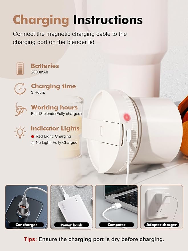 Portable Blender Lid for Adventure/Stanley Quencher H2.0 FlowState 40oz - Personal Blender for Shakes and Smoothies, Portable Juicer, Small Magic Bullet Cup