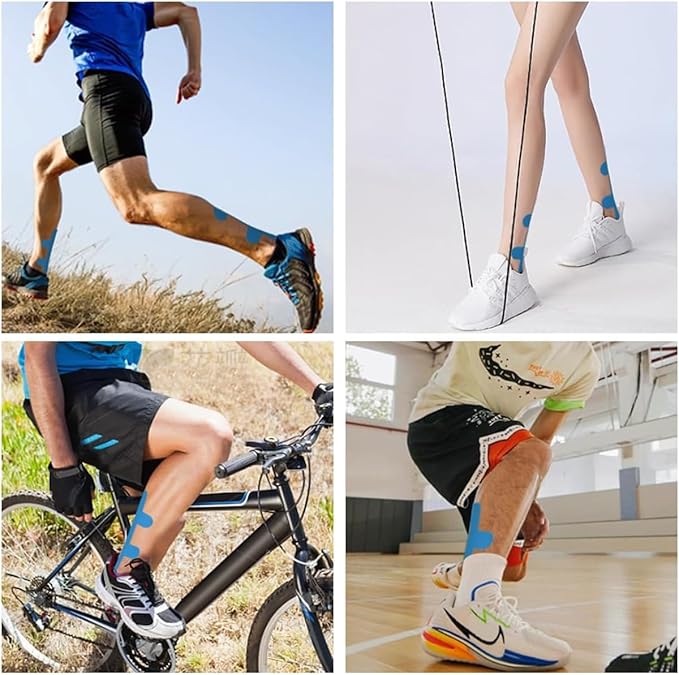 Precut Kinesiology Tape for Achilles Tendon, 12 Pcs Elastic Athletic Tape Leg Support Muscle Tape Patches, Waterproof Kinesiology Recovery Tape Precut Strips Latex-Free Sports Tape for Muscle Support