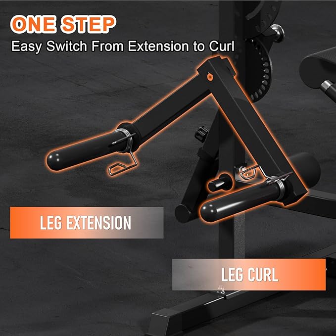 All-in-One Leg Extension and Curl Machine, Adjustable Seated Leg Rotary Extension Machine for Lower Body, Plate Loaded Home Gym Weight Machine for Thigh Workouts
