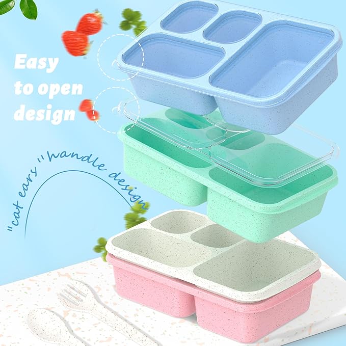 Large Capacity Bento Box for Adults, 4-Piece Set – Stackable Lunch Box with 4 Compartments, Microwave & Dishwasher Safe, Reusable Meal Prep Containers, Snack Containers for Kids & Adults (4 Colors)