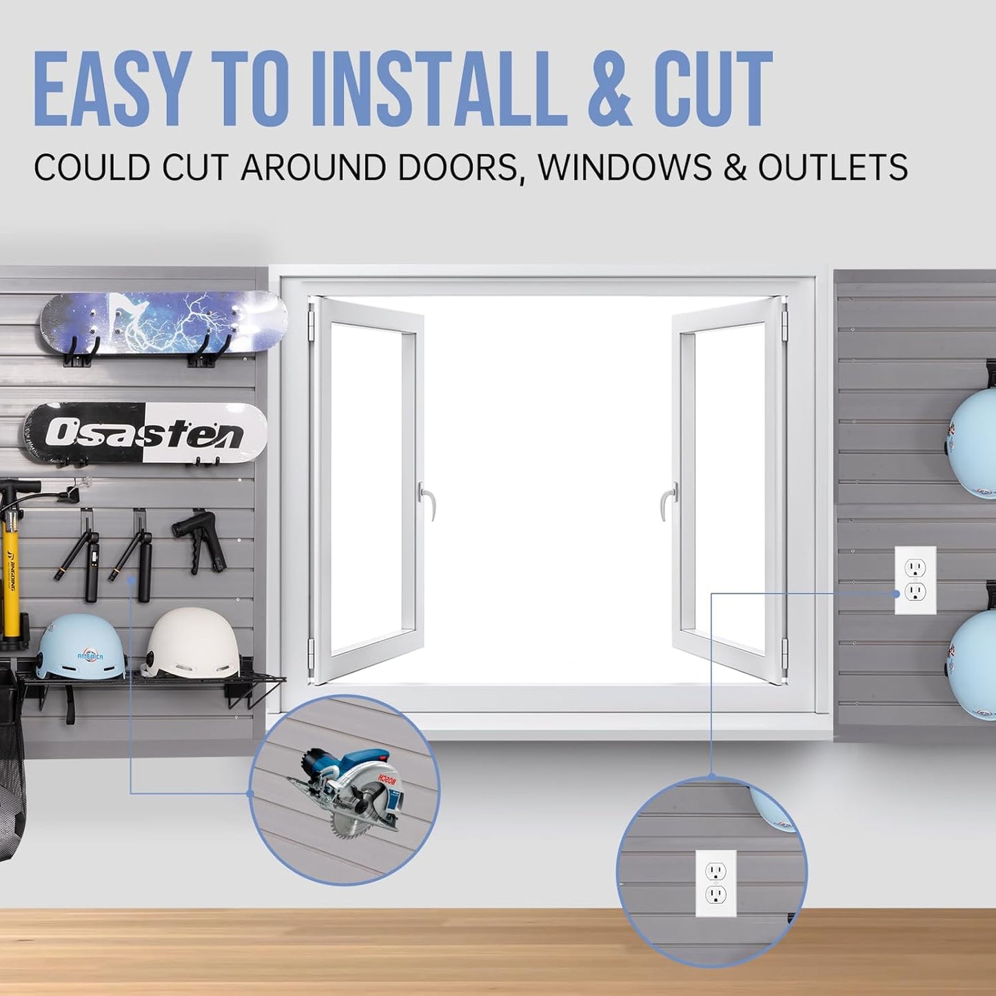 Slatwall Panels 4'x 4' Garage Slat Wall Storage Systems, Slat Wall Paneling Garage Wall Organizer, Grey Slat Board PVC Wall Panels Slatwall Displays Garage Tool Organizer Wall Mount Ladder Bike Rack