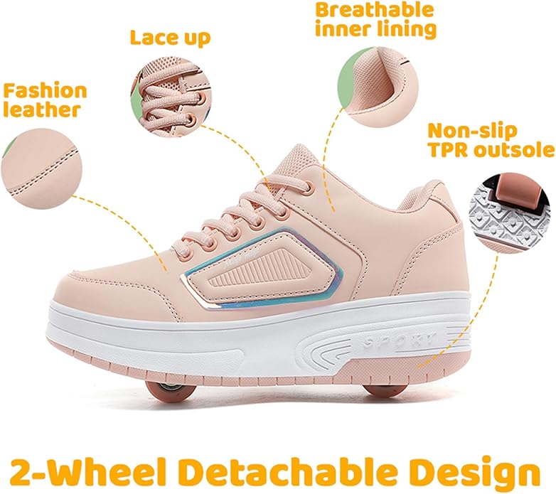 Wooowyet Roller Skate Shoes for Kids Boys Girls Rechargealbe Wheels Sneakers Fashion Roller Wheeled