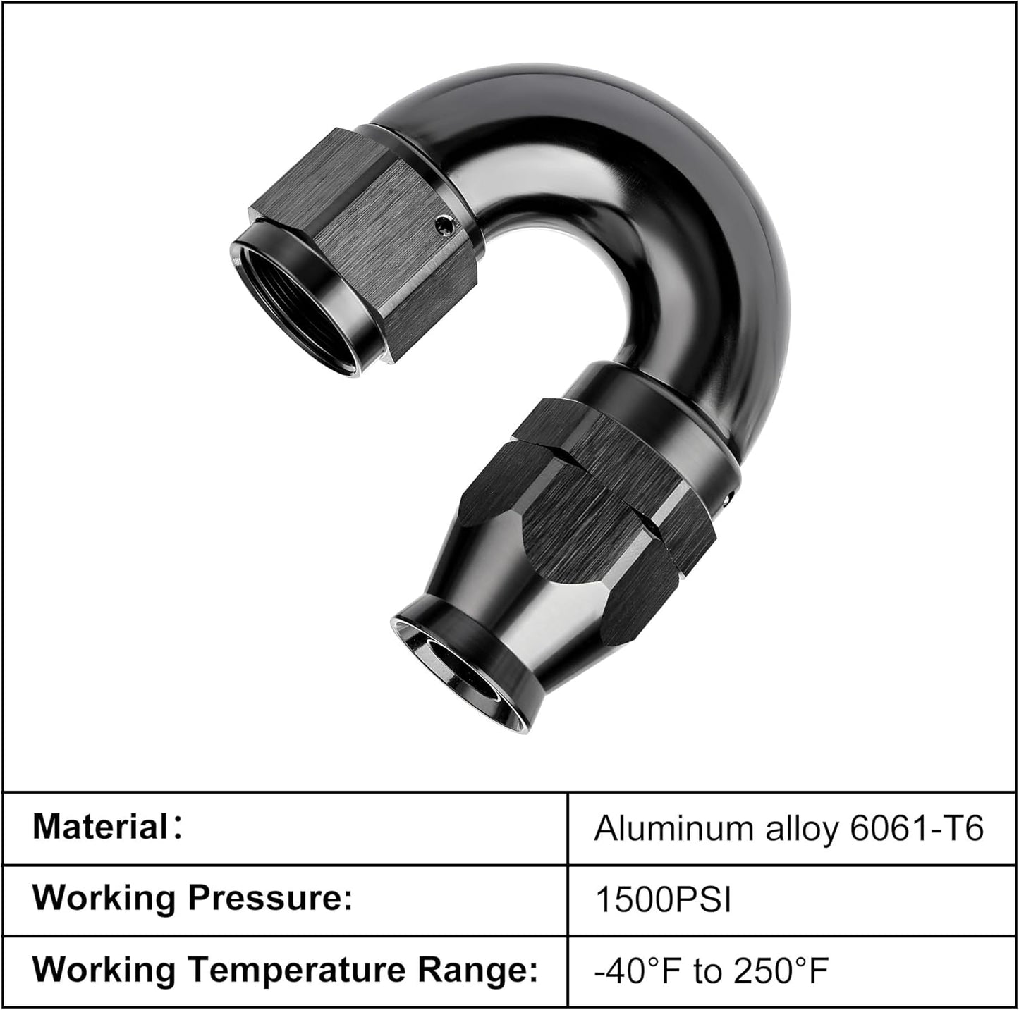 EVIL ENERGY 12AN 180 Degree PTFE One Piece Full Flow End Hose Fitting Aluminum Black