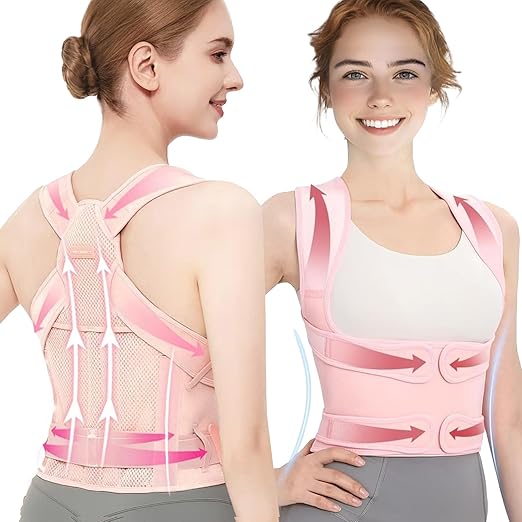 Posture Corrector for Women,Adjustable Full Back Brace and Shoulder Straightener,for Back Pain Relief,Hunchback Correction,Scoliosis,Thoracic Spine,Posture Trainer (Pink, Small)