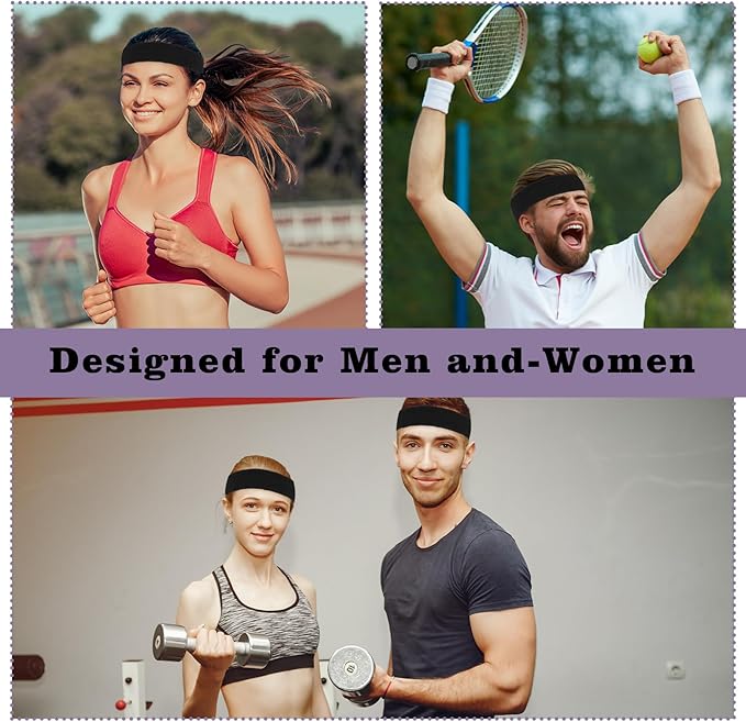 4PCS Sweat Band for Men Women, Sweatbands Sport Headbands Sweat Head Bands Workout Headband Moisture Wicking Athletic Sweatband for Exercise Running Fitness Yoga