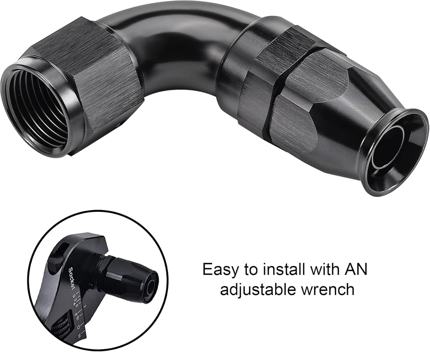 EVIL ENERGY 6AN 90 Degree PTFE One Piece Full Flow End Hose Fitting Aluminum Black