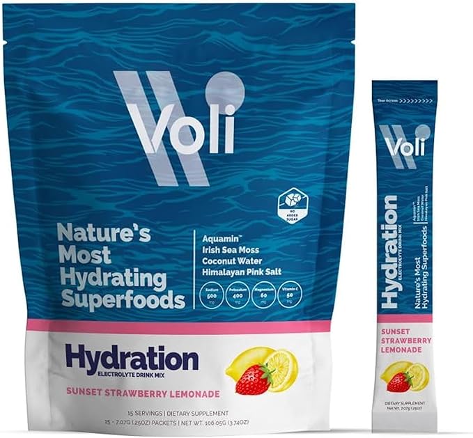 Voli Electrolytes Powder Packets | No Added Sugar Electrolyte Drink Mix for Hydration | Keto & Fasting Friendly, Natural Superfoods & Minerals | Passionfruit, 15-Count