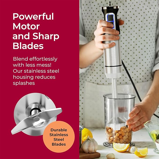 MuellerLiving Immersion Blender Handheld - 8 Speed Stainless Steel Electric Hand Blender, Emulsion Blender Stick Kitchen Gadget with Turbo Mode