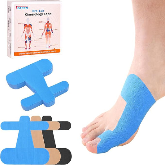 IEADEN Precut Kinesiology Tape for Bunion, 40 Pcs, Bunion Corrector & Relief, Big Toe Support and Pain Relief, Breathable Hypoallergenic Latex-Free Tape (Blue)