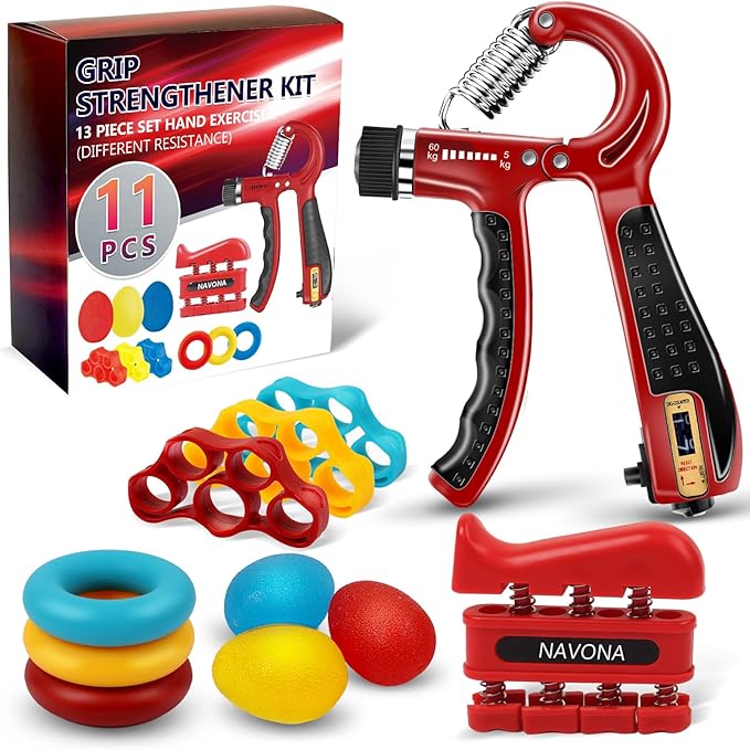 11PCS Grip Strength Trainer Kits, Hand Gripper Strengthener, Forearm Strengthener, Finger Strengthener, Finger Exerciser, Hand Exerciser, Stress Relief Ball, Grip Ring, for Muscle Building, Recover Hand Injury