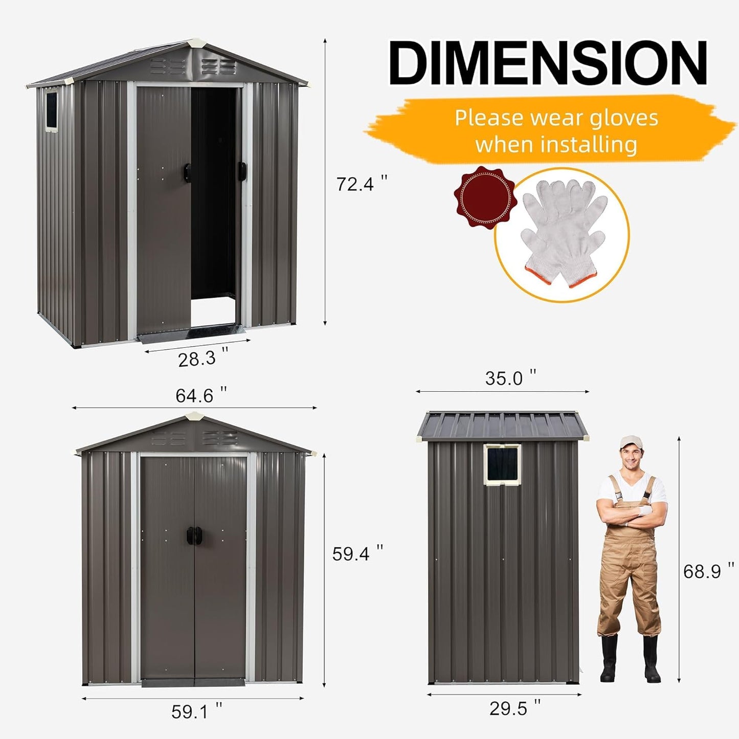 Shintenchi 5x3 FT Outdoor Storage Shed with Window, Lockable Outdoor Waterproof Tool Storage Sheds, Weather Resistant Tool Storage House Shed for Garden, Backyard, Patio Utility and Tool Storage, Gray