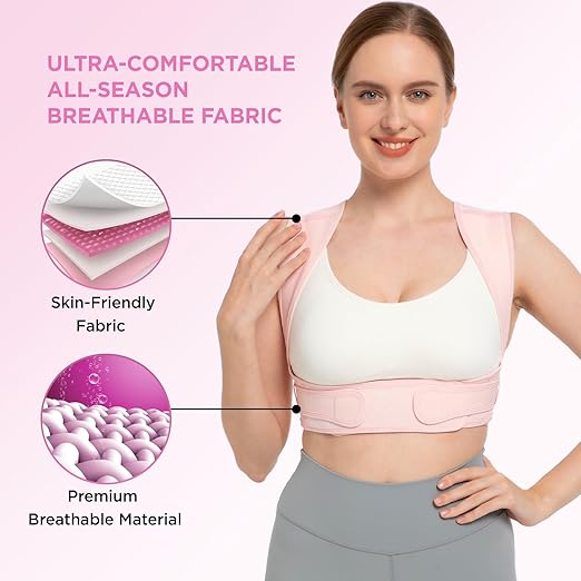 Posture Corrector for Women and Men, Adjustable Upper Back Brace for Clavicle Support and Providing Pain Relief from Neck, Shoulder, and Upper Back (Pink, Large/XLarge)