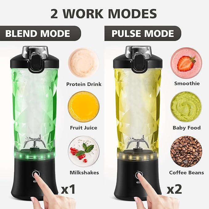 Portable Blender with Insulated Carrying Case & Recipe Book-20 OZ USB-C Rechargeable Personal Juicer for Smoothies & Protein Drinks, Mini Small Blender Cup with 6 Blades for Shakes, Travel Lid