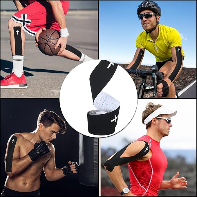 Geiserailie 2 Roll Christian Cross Kinesiology Tape, Each 20 Precut Strips 10" Per Strip Waterproof Religious Athletic Sports Tape Cotton Elastic Wraps for Fitness Running Tennis Swimming Football