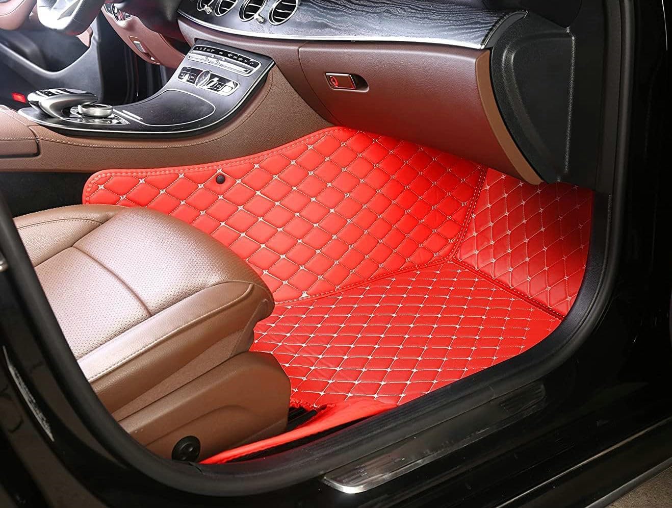 Custom Artificial Leather Waterproof All-Weather Car Floor Mats Fit for 99% Sedan SUV Sports Car Vehicle Car Mat (Pink)