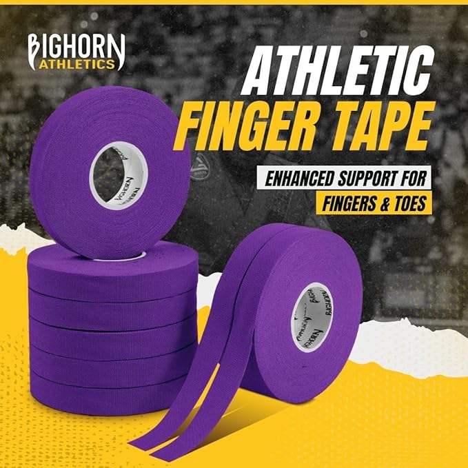 Bighorn Athletics Jiu Jitsu Finger Tape, Rock Climbing Tape | Multipurpose for Sports & Injuries: MMA, Volleyball, Football, Basketball, Tennis, Golf, Hands & Toes, 0.5-Inch x 45-feet, 8-Rolls, Purple