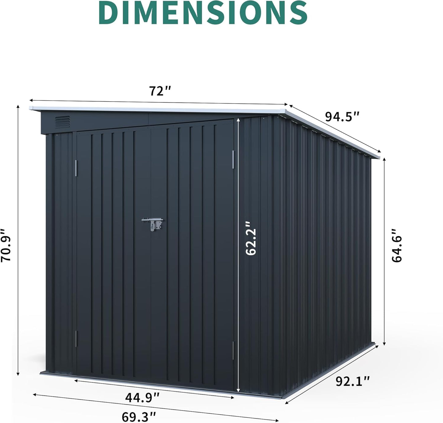 LANTRO JS 6x8FT Metal Outdoor Storage Shed, Garden Tool Shed Without Floor, Lean to Shed with Free PC Light Board and Lockable Doors for Garden Bike Lawnmower