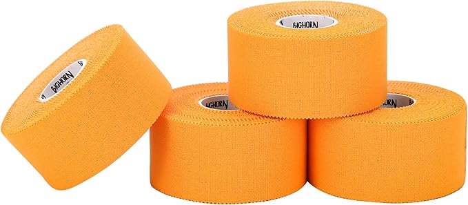 Bighorn Athletics Sports Tape | EZ-Tear Orange Athletic Tape for Wrist, Ankle & Foot Support | Zinc Oxide Infused & Latex-Free Adhesive, Breathable Cotton Fabric, 1.5-Inch x 45-Feet, 4 Rolls, Orange