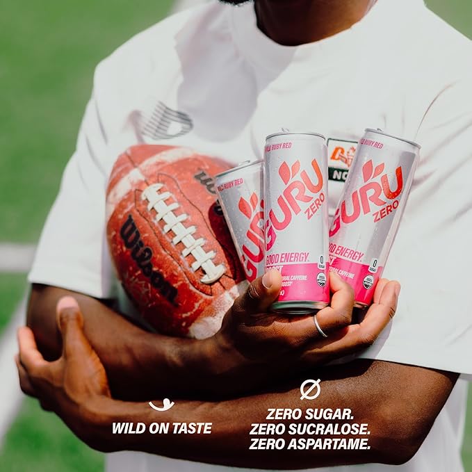 GURU ZERO SUGAR Organic Energy Drinks Variety Pack, Clean Energy Drink with Plant Based Natural Caffeine from Green Tea, Coconut Water, Prebiotic, Zero Added sugars, Gluten Free and Vegan, Pre Workout, Healthy Drinks, 12oz (Pack of 12)